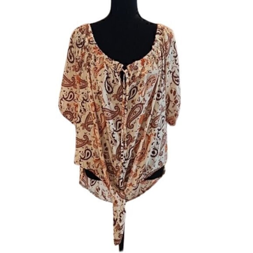 [Rue+] Scoop Neck Off the Shoulder Front Tie Blouse - Size 2X